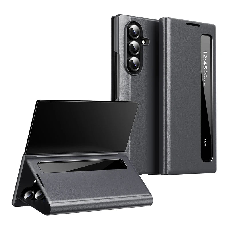 Samsung Galaxy Z Fold 6 Leather Case with Side Display Window