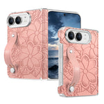 Embossed Floral Leather Case with Wrist Strap and Hinge Protection for iPhone Duo