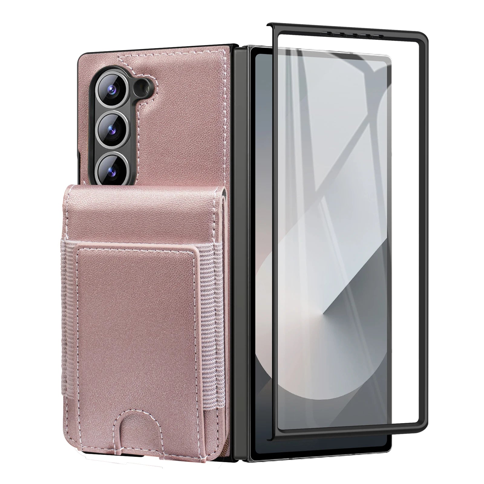 Vertical Card Slot Leather Wallet Case with Tempered Glass for Samsung Galaxy Z Fold 6