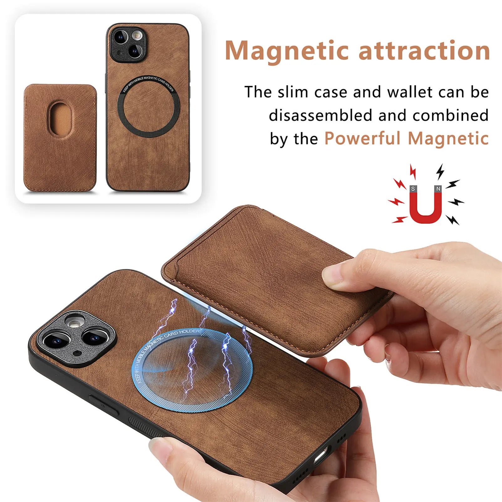 2-in-1 Detachable MagSafe Card Slot Leather Case for iPhone 15 Series