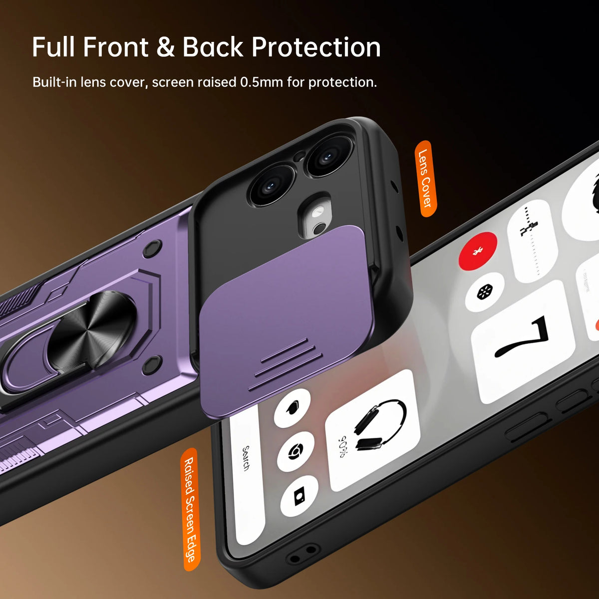 Sliding Camera Lens Protection Case with Rotating Ring Stand for Nothing Phone (4b)