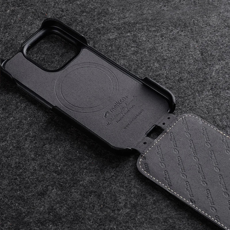 Premium Genuine Leather Magnetic Flip Case for iPhone 16 Series