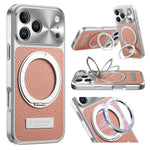 MagSafe Compatible Lychee Leather Case with 360° Kickstand for iPhone 17 Series
