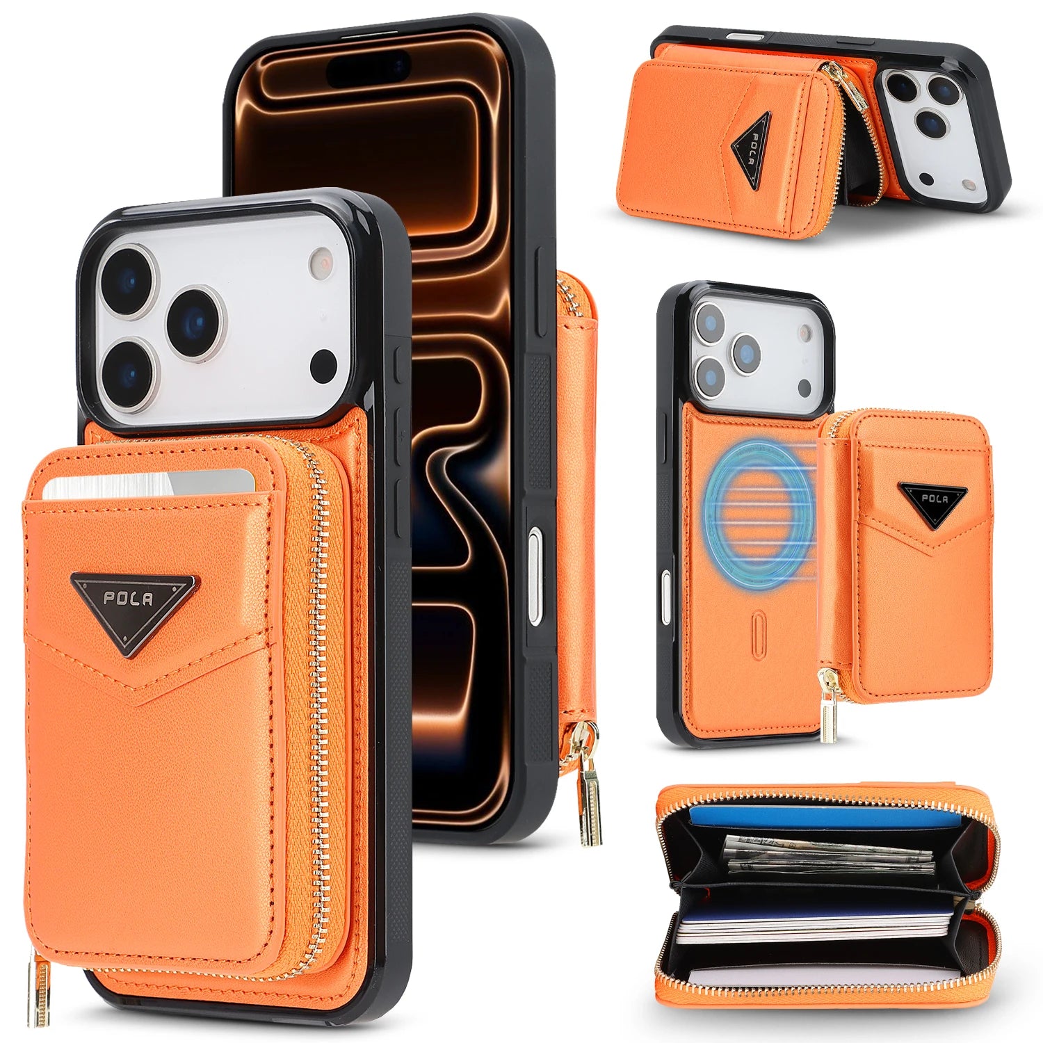 Shockproof Leather MagSafe Case with Detachable Zipper Wallet for iPhone 17 Serie