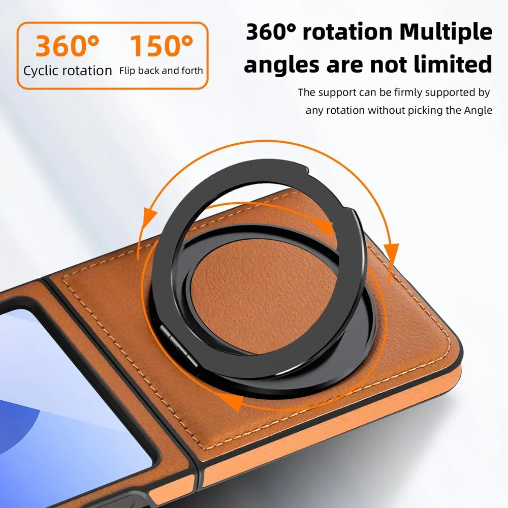 Premium Shockproof Leather Flip Case with 360° Ring Bracket for Samsung Galaxy Z Flip 6