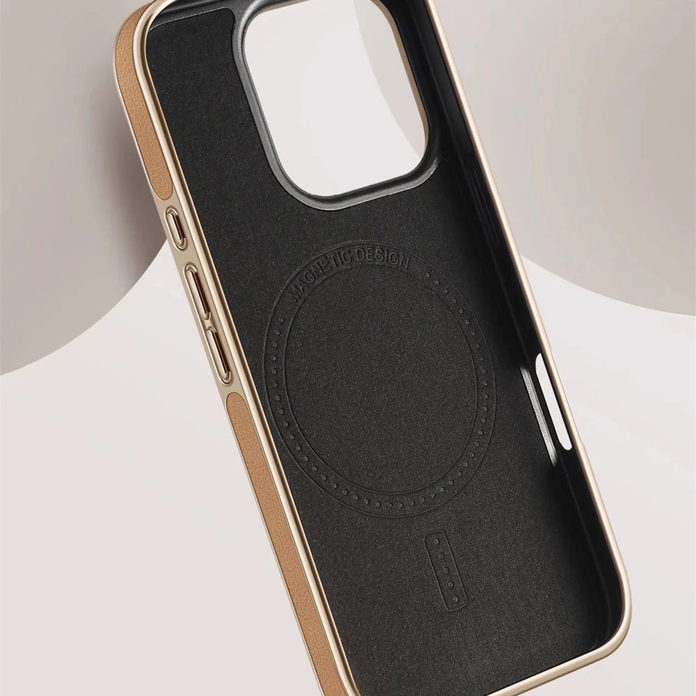 Luxury Plating Frame PU Leather Shockproof MagSafe Case for iPhone 17 Series