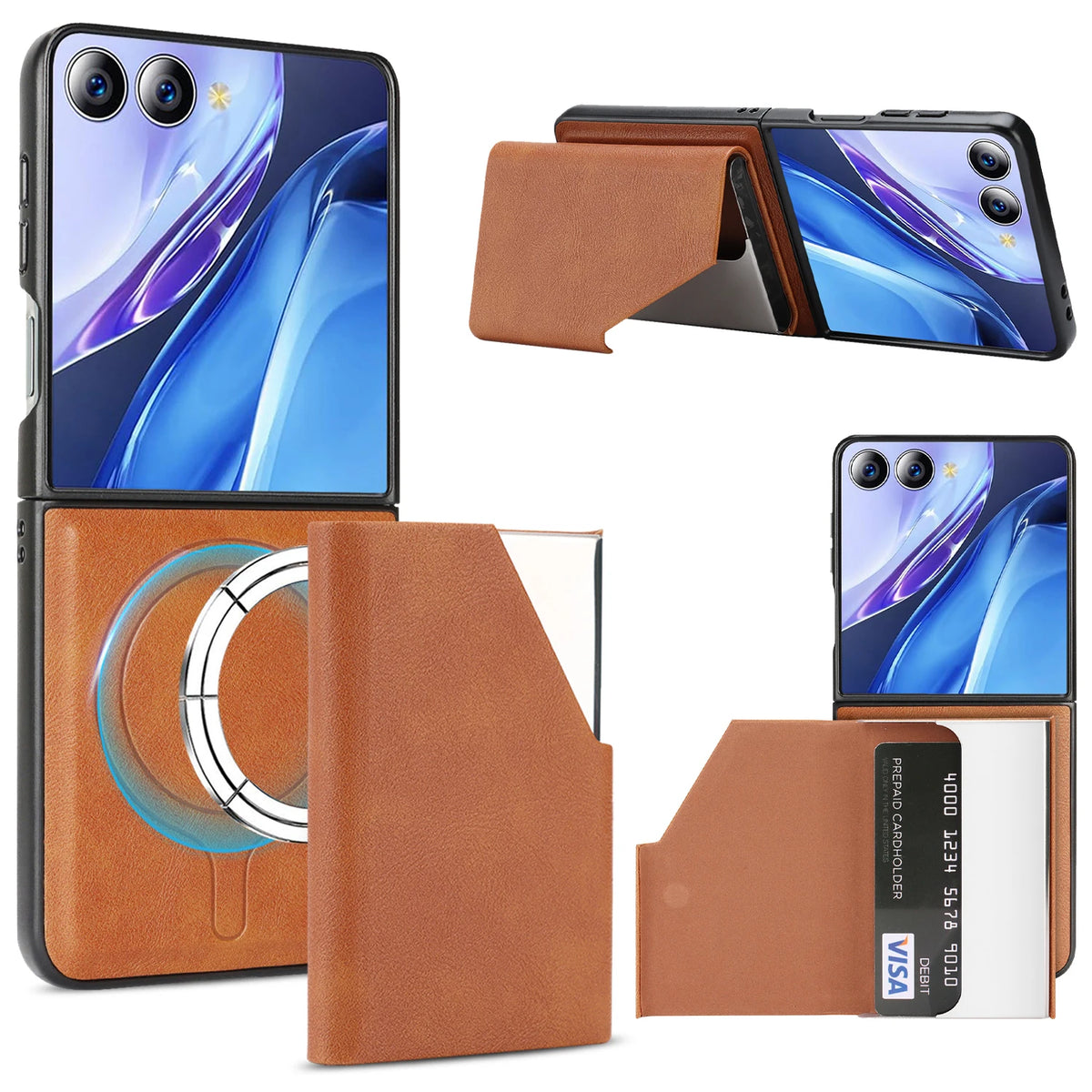 Magnetic Leather Wallet Case with Foldable Stand for Samsung Galaxy Z Flip 7