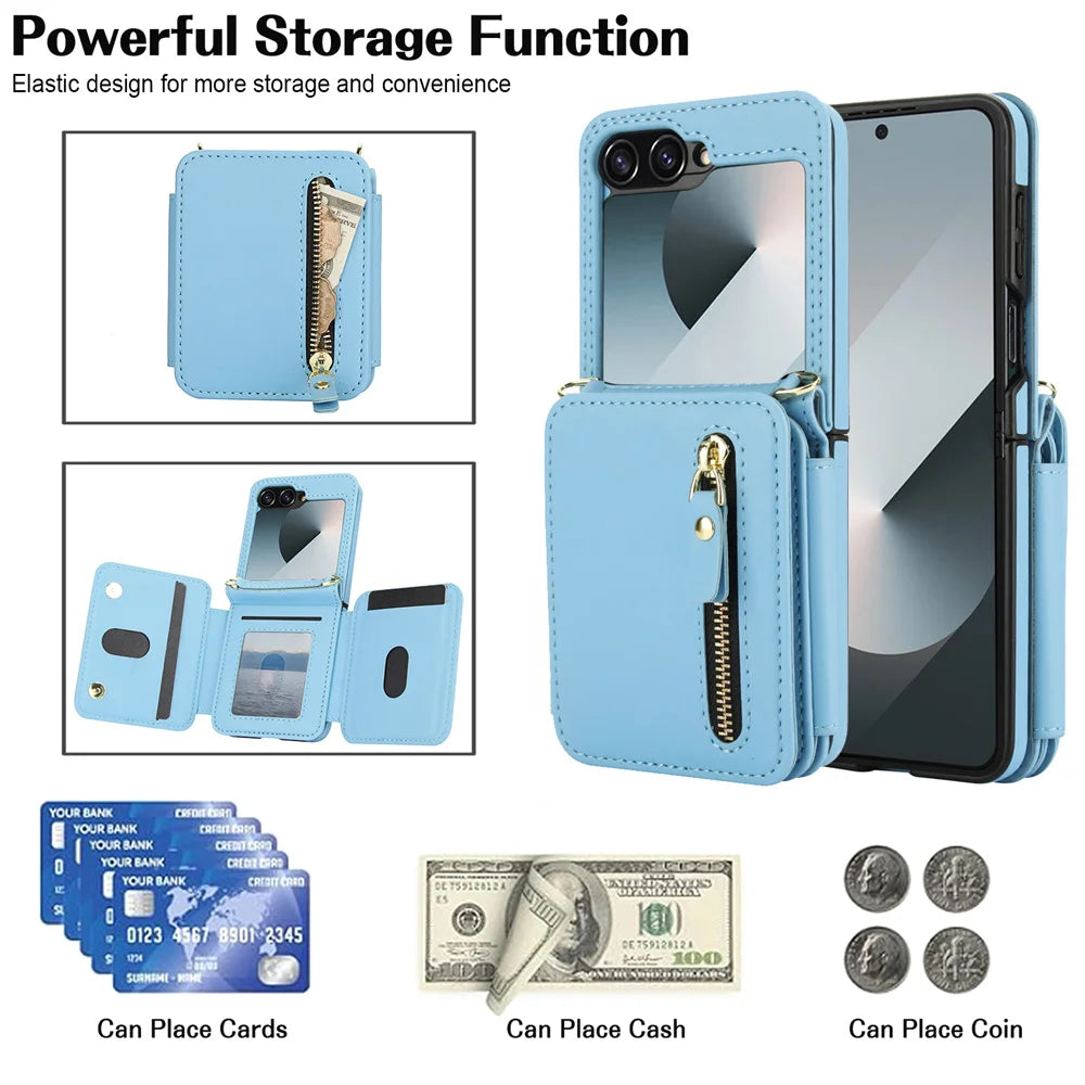 Premium Leather Crossbody Phone Case with Zipper Wallet & Card Holder for Samsung Galaxy Z Flip 5