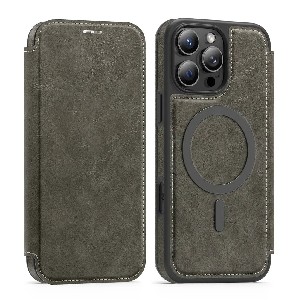 Premium Leather Flip Wallet MagSafe Case for iPhone 16 Series