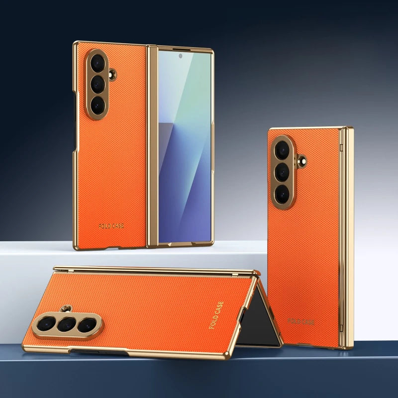 Premium Electroplated Leather Case with Built-In Screen Protector for Samsung Galaxy Z Fold 8 Ultra