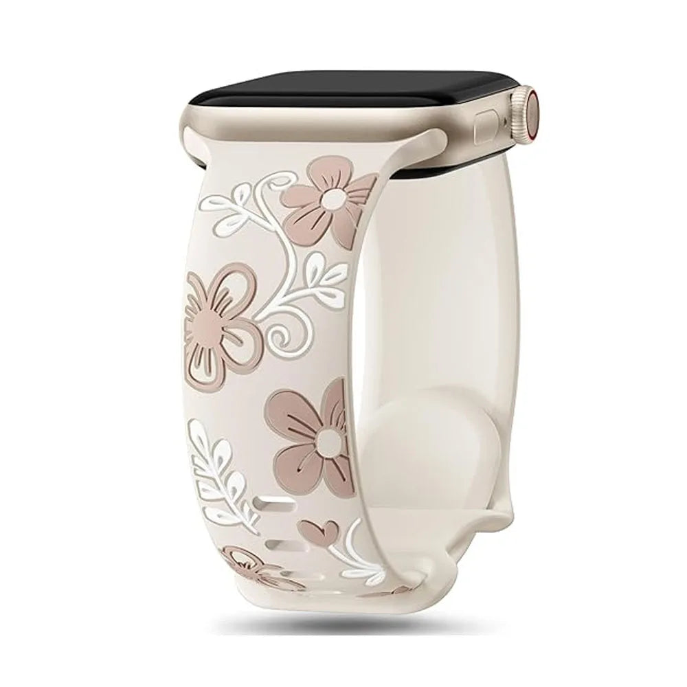 Floral Engraved Silicone Strap for Apple Watch