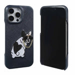 iPhone 15 Series Real Cowhide Leather Case with Embroidered Dog Design