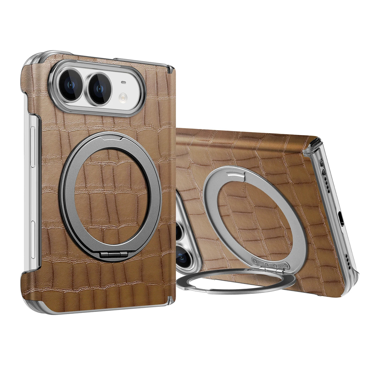 Crocodile Embossed MagSafe Case with 360° Rotating Ring Stand for iPhone Duo