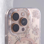 Transparent Floral MagSafe Case with Integrated Wireless Charging Ring for iPhone 15 Series