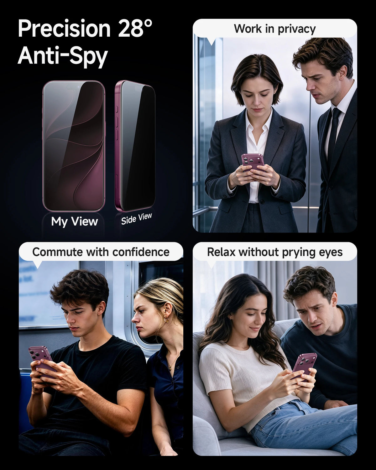 Anti-Spy Privacy Tempered Glass Screen Protector for iPhone 16 Series