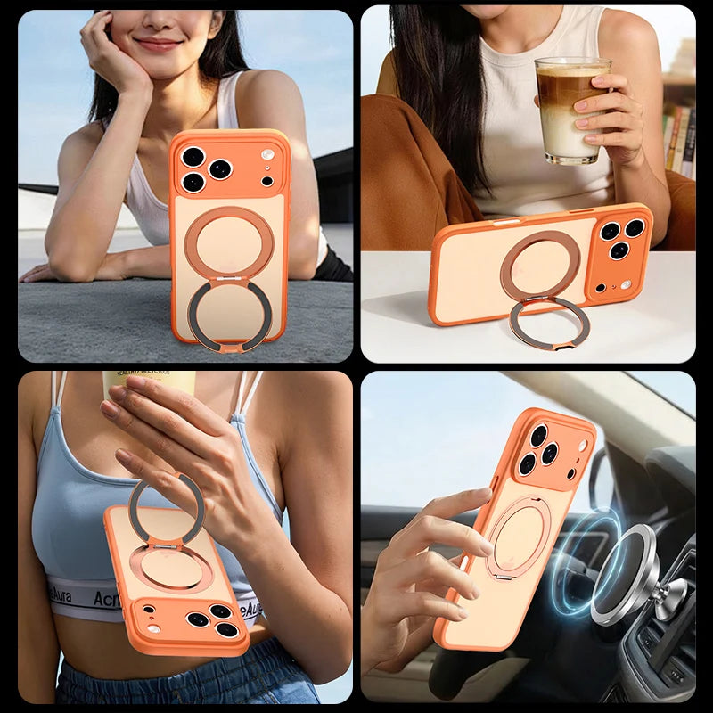 Translucent MagSafe Case with 360° Rotating Ring Stand for iPhone 17 Series
