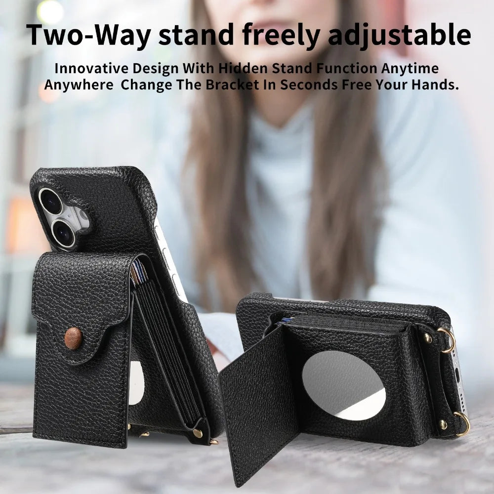 Crossbody Wallet Case with Mirror for iPhone 16