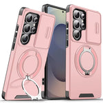 Slide Camera Cover Armor Magnetic Case with Kickstand for Samsung Galaxy S24 Series