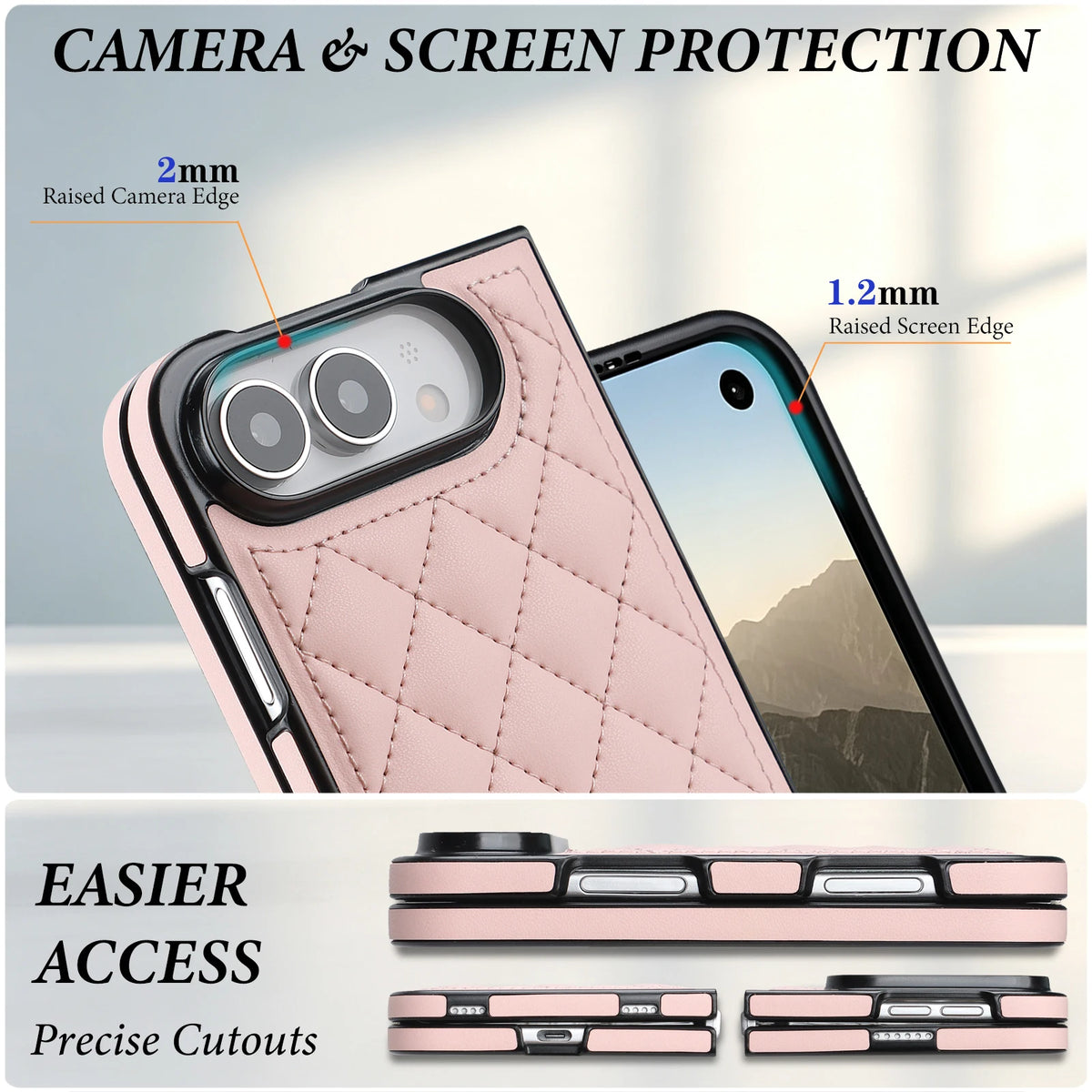 Diamond-Pattern Quilted Foldable Case with 360° Hinge for iPhone Duo
