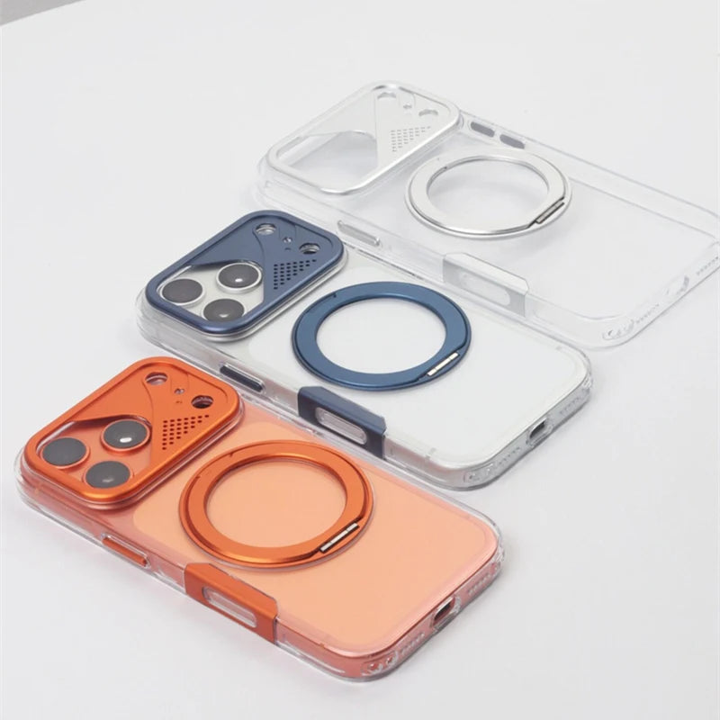 Shockproof Clear MagSafe Case with 360° Ring Stand for iPhone 17 Pro and 17 Pro Max