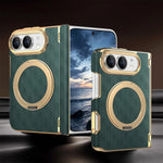 Fabric Leather Rotating Ring Holder Case with Electroplated Accents for iPhone Duo