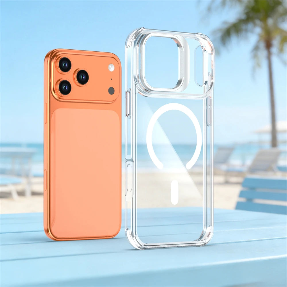 iPhone 17 Series Transparent MagSafe Case with Hidden Lens Stand