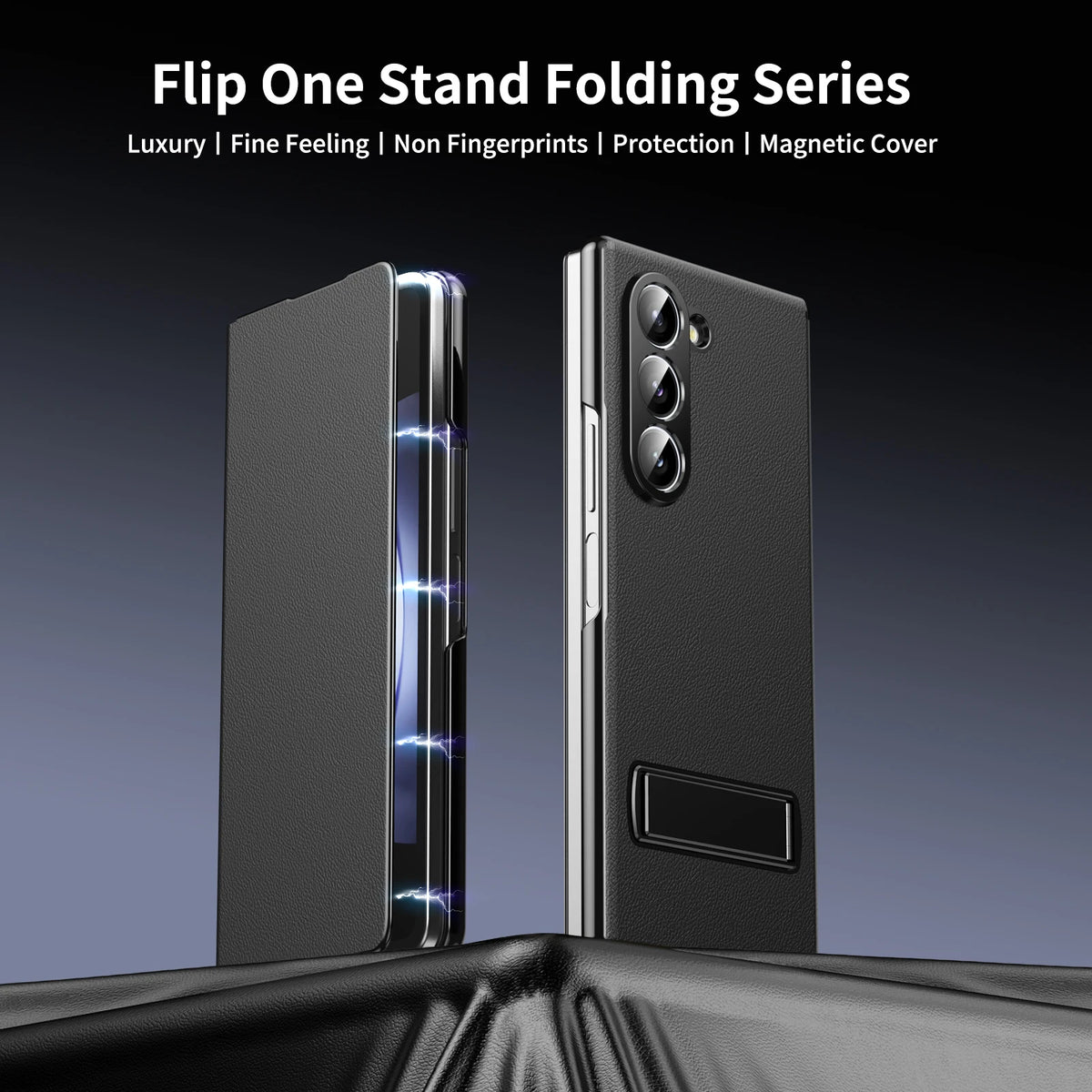 Textured Flip Case with Folding Metal Bracket Kickstand for Samsung Galaxy Z Fold 7