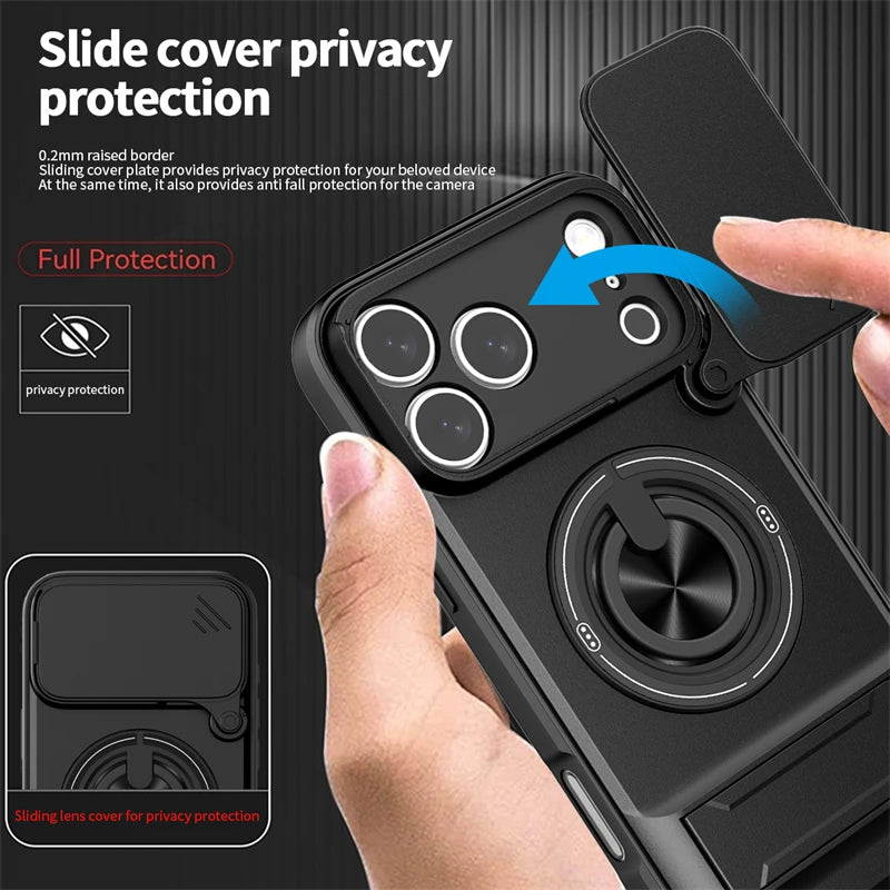 MagSafe Compatible Case for iPhone 17 Series with Rotating Ring and Camera Cover