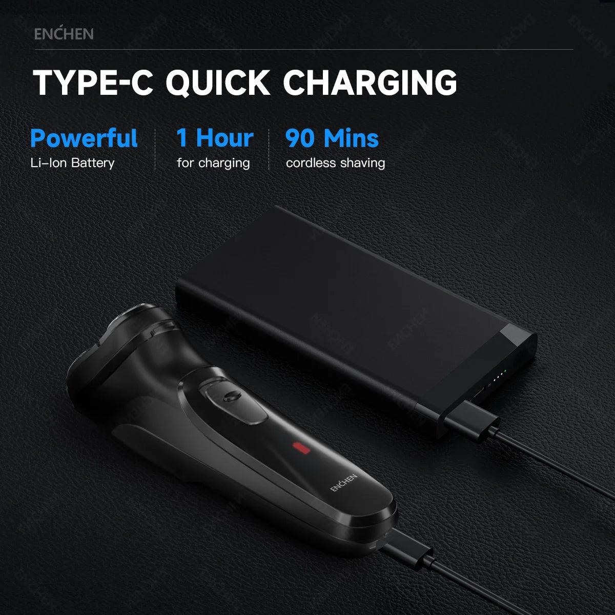 ENCHEN Blackstone USB-C Rechargeable Electric Shaver with 3D Rotary Blades