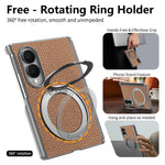 Premium Lychee Pattern Magnetic Leather Case with Ring Holder for Samsung Galaxy Z Fold 8
