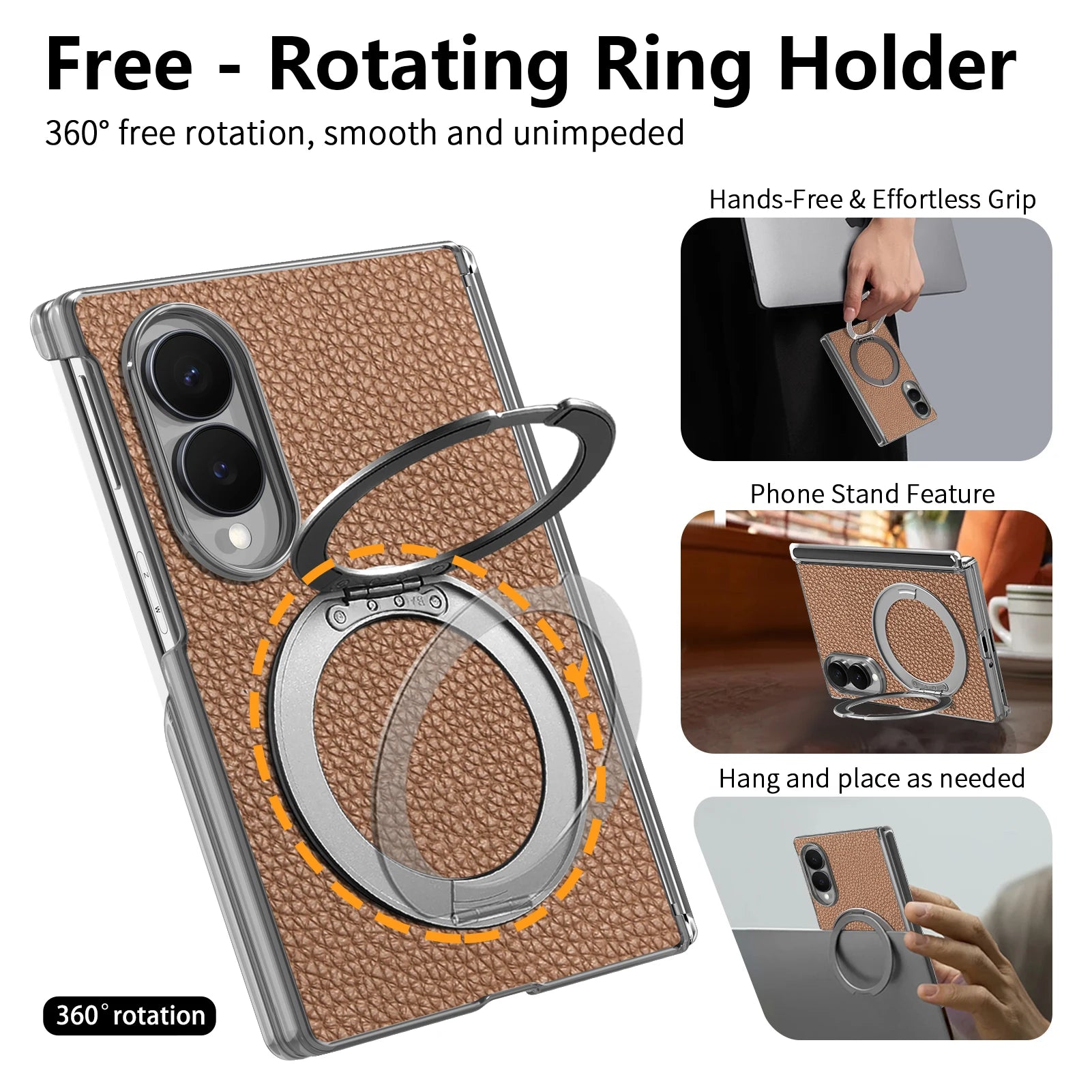 Premium Lychee Pattern Magnetic Leather Case with Ring Holder for Samsung Galaxy Z Fold 8