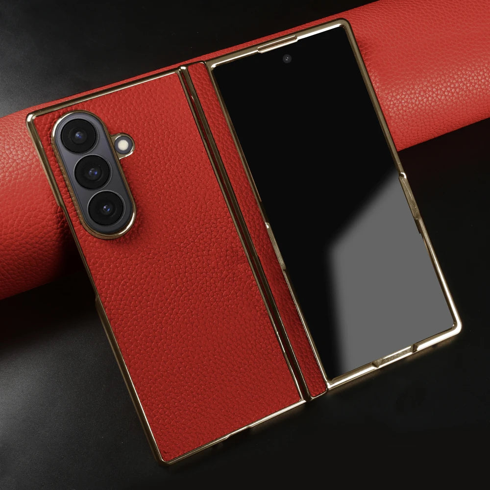 Genuine Leather Case with Raised Camera Protection Ring for Samsung Galaxy Z Fold 7