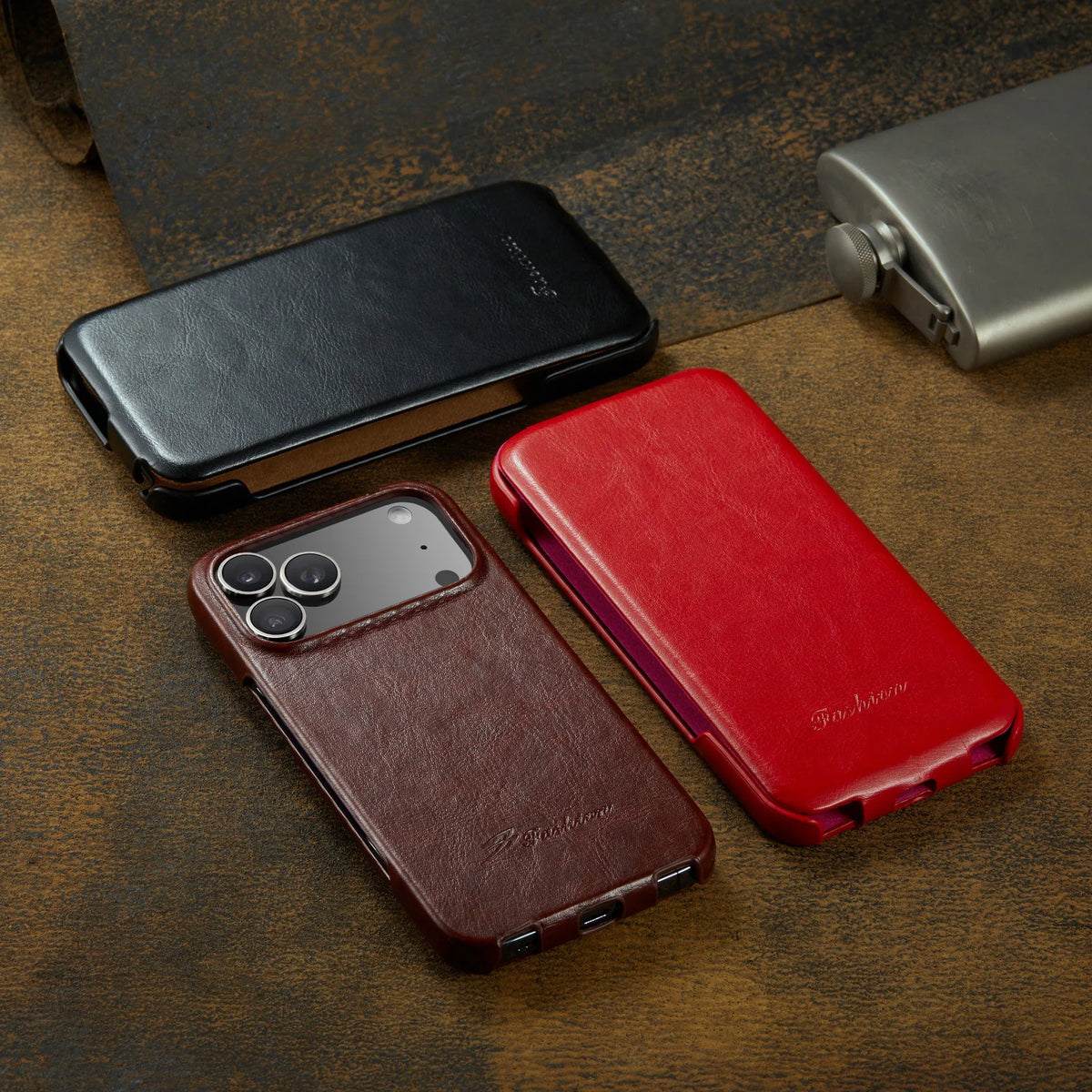 Textured Leather Flip Case with Raised Camera Ring for iPhone 18 Series