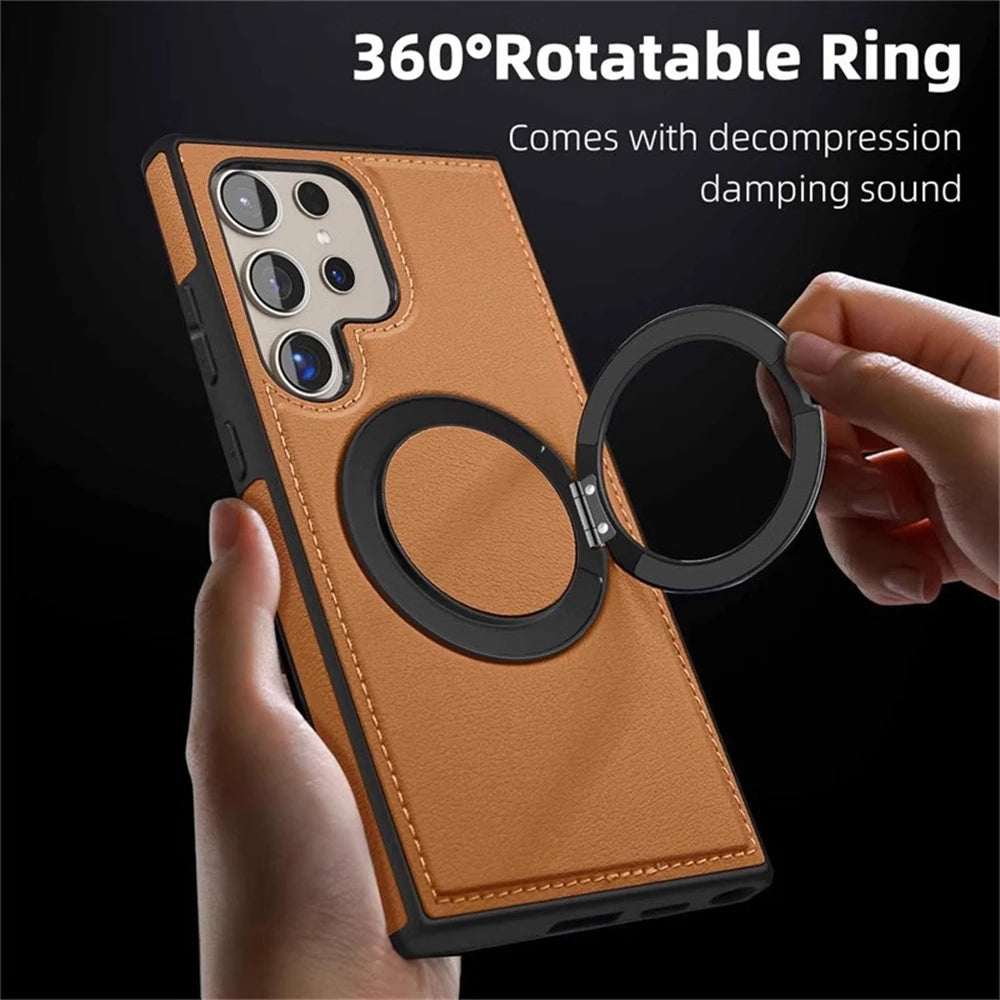 Samsung Galaxy S24 Series Leather Case with 360° Rotating Stand