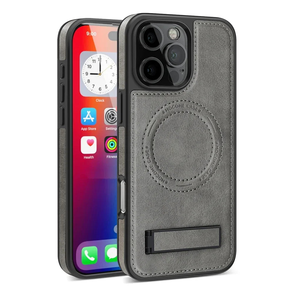 Stylish MagSafe Leather Case with Stand for iPhone 16 Series