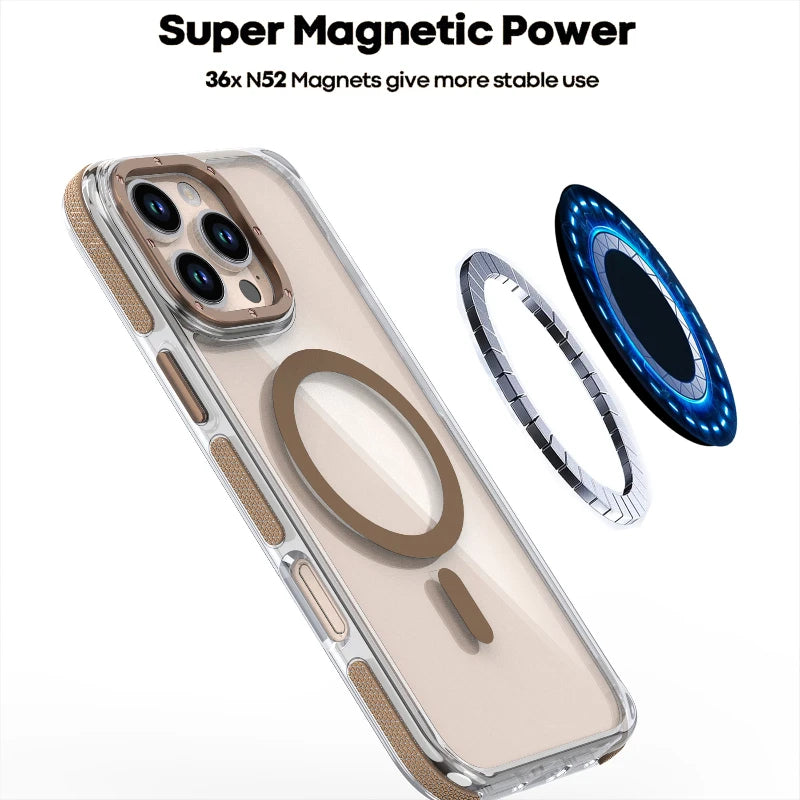 iPhone 16 Series Colorful Transparent MagSafe Case with Aluminum Buttons