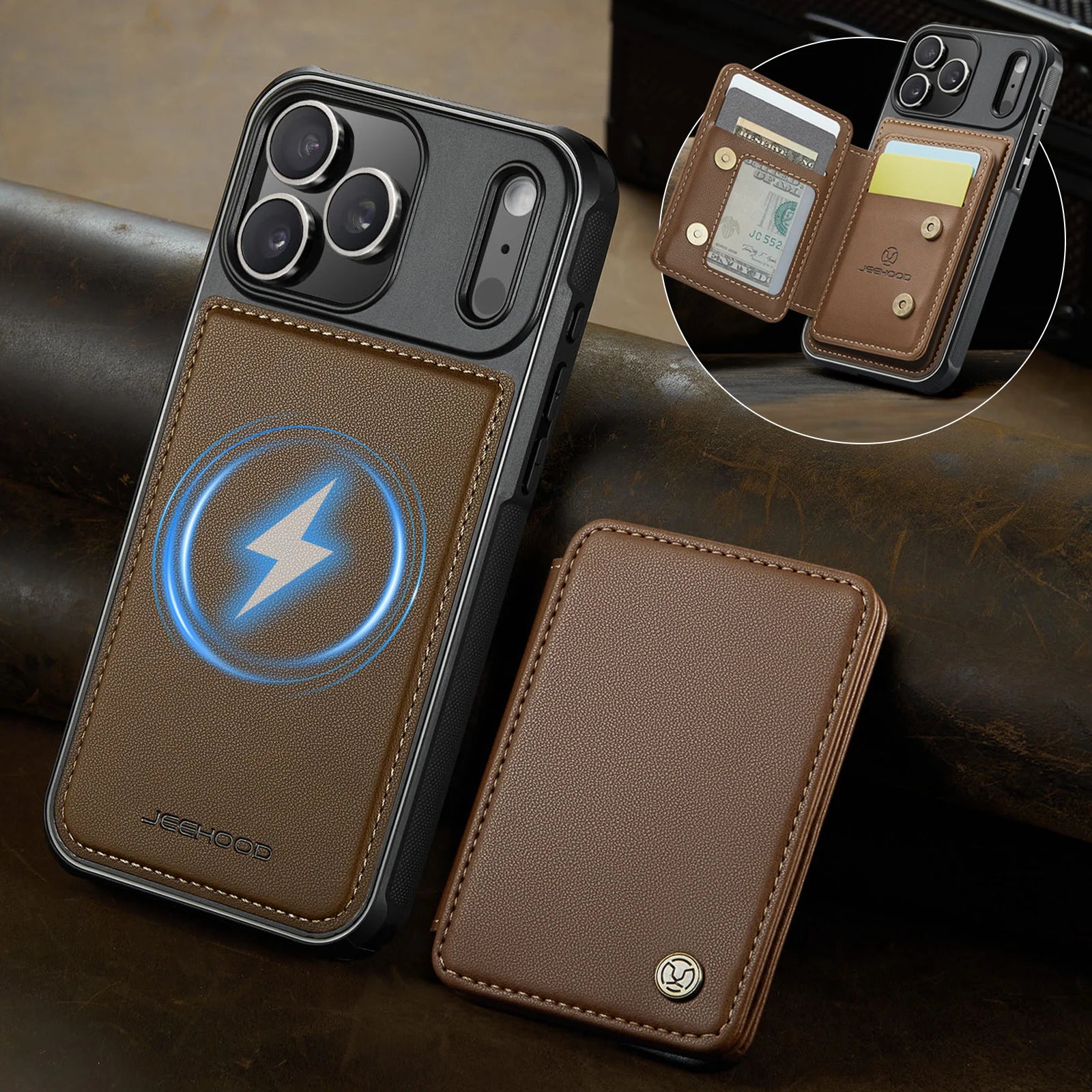 2-in-1 Detachable Business PU Leather MagSafe Case with RFID Card Slot for iPhone 17 Series