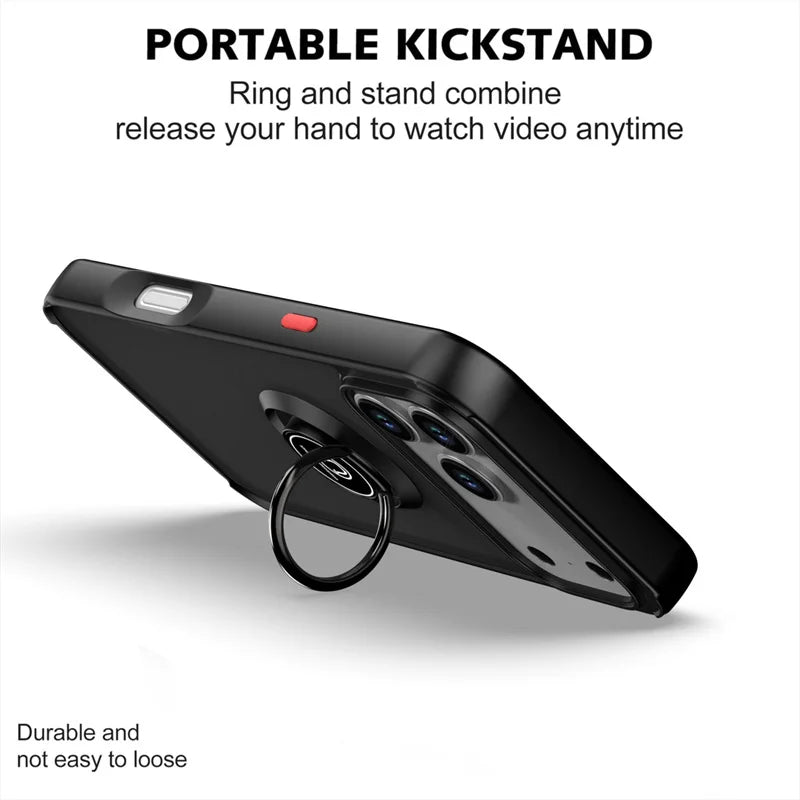 Shockproof Armor Matte Case with Magnetic Ring Holder for iPhone 17 Series