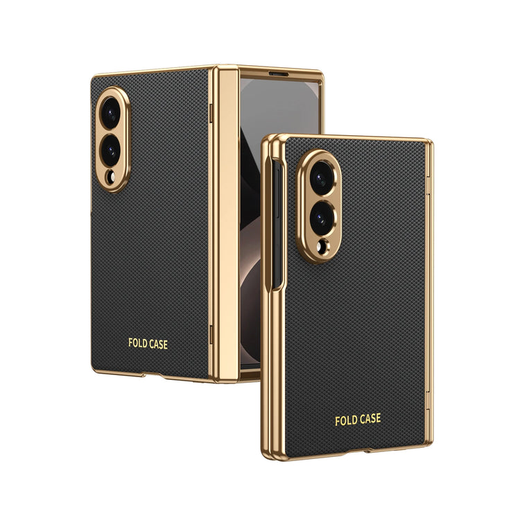 Synthetic Leather Hinge Protection Case with Tempered Glass Screen Protector for Samsung Galaxy Z Fold 8