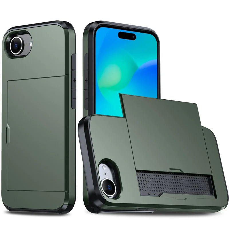 Luxury Armor Slide Card Slot Wallet Case for iPhone 16e