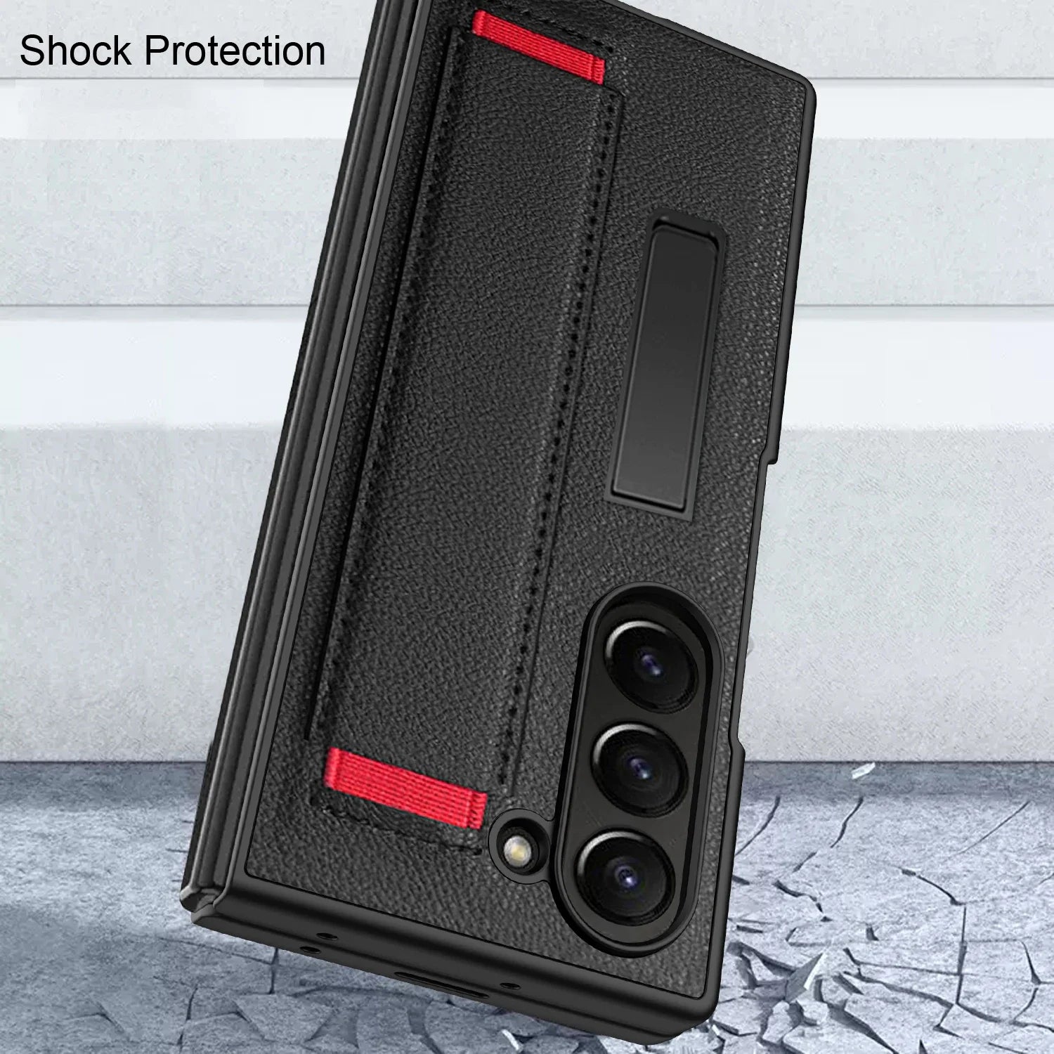 Samsung Galaxy Z Fold 6 Luxury Leather Phone Case with Wrist Strap & Tempered Glass Film