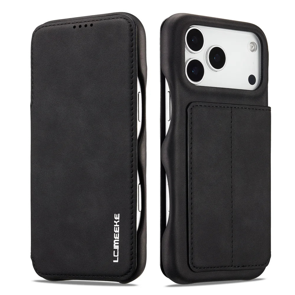Premium Leather Wallet Flip Cover with Card Slots for iPhone 17 Series