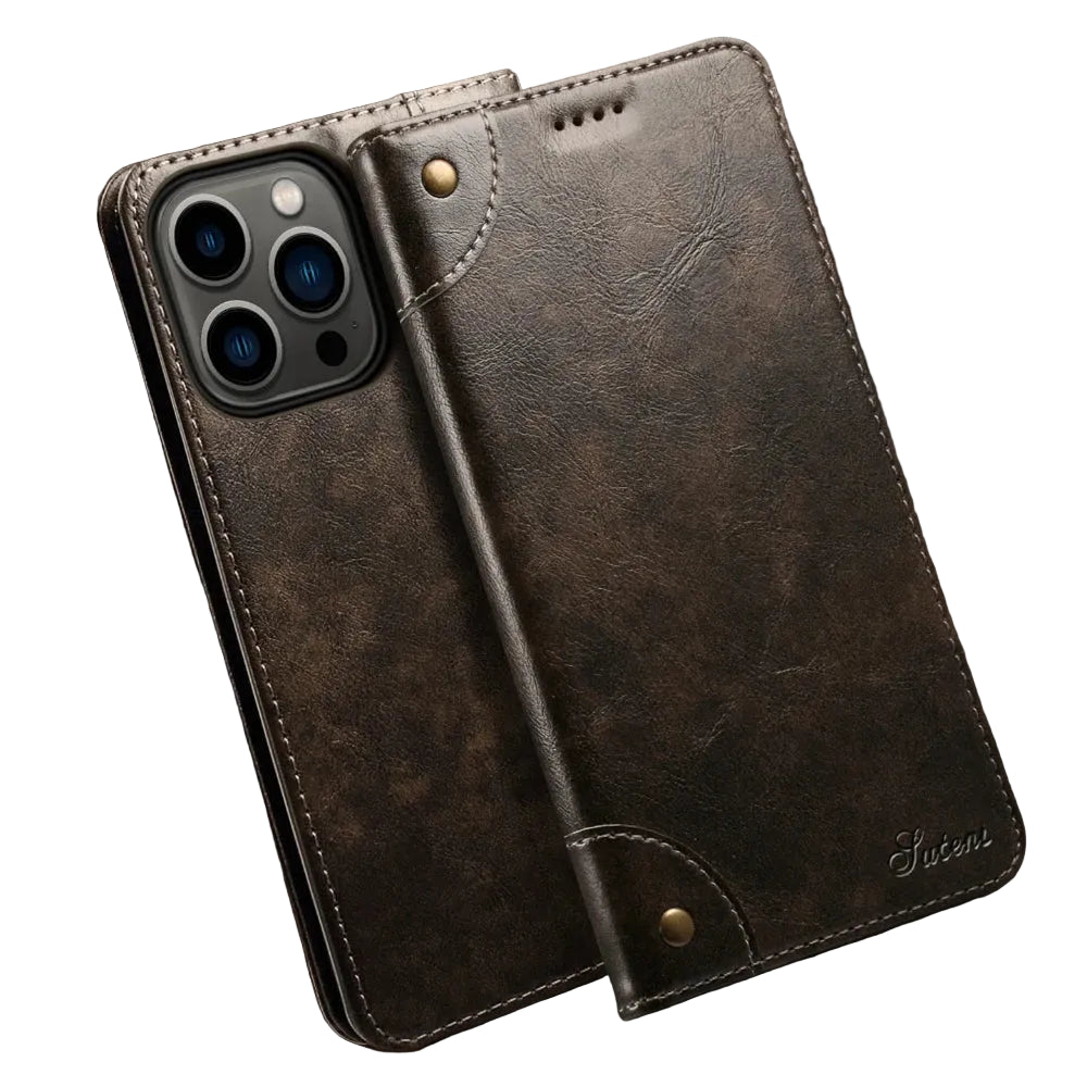 Premium Leather Flip Wallet Case for iPhone 15 Series