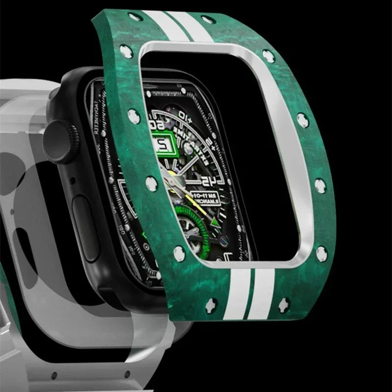 Carbon Fiber Case and Fluororubber Strap Mod Kit for Apple Watch