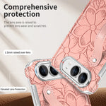 Embossed Floral Leather Case with Wrist Strap and Hinge Protection for iPhone Duo