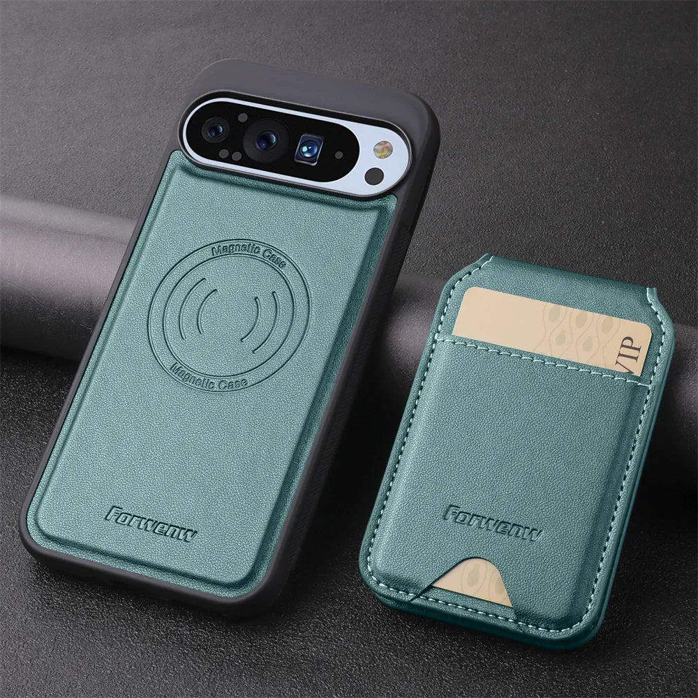 Google Pixel 9 Series PU Leather Magnetic Case with RFID Card Holder