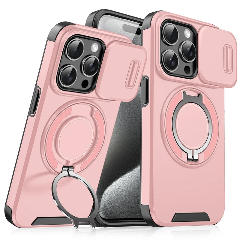 iPhone 16 Series TPU + PC Bumper Case with 360° Rotating Hidden Metal Ring