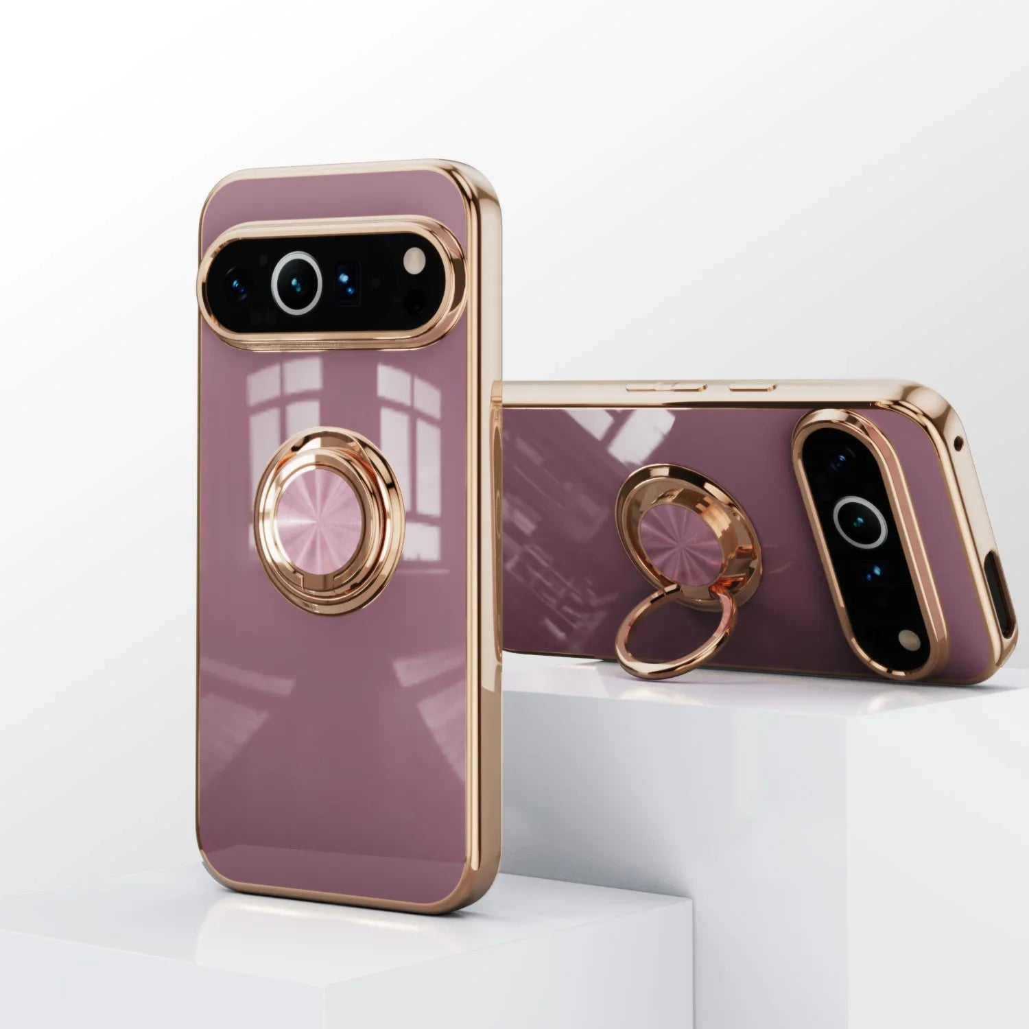 Luxury Flexible Shockproof Case with Plating Ring Holder for Google Pixel 9 Series
