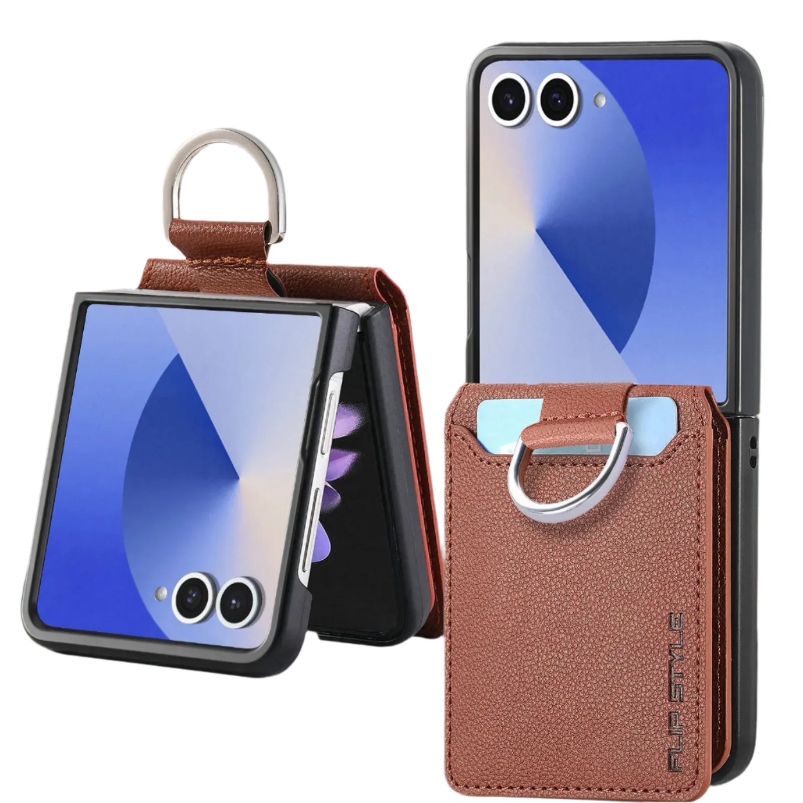 Protective Leather Wallet Case with Ring and Card Holder for Samsung Galaxy Z Flip 7