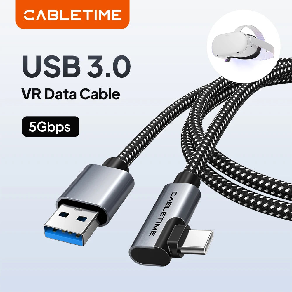 CABLETIME 90-Degree USB Type-C Nylon Braided Cable